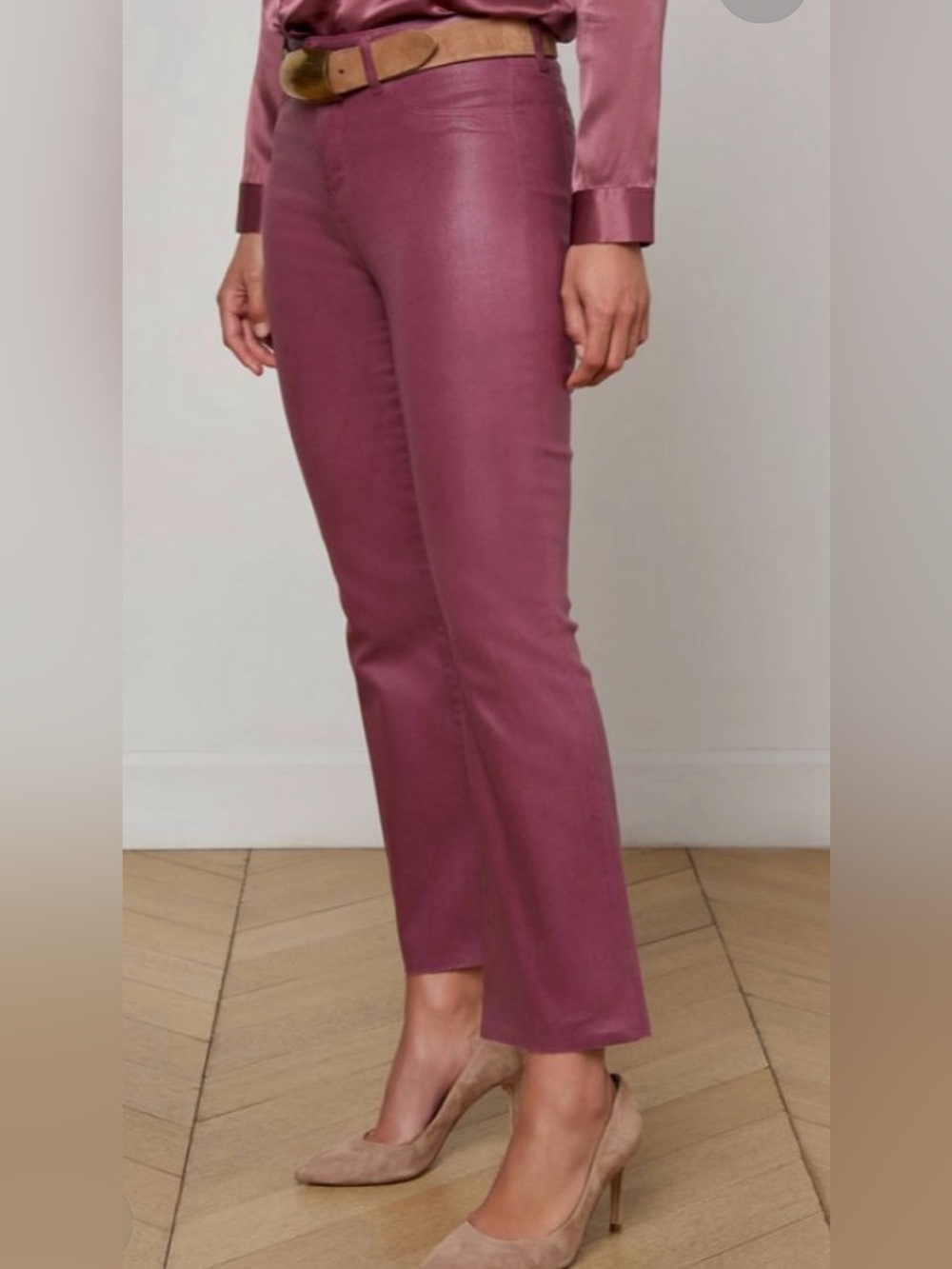 L'AGENCE Women’s Kendra  High Rise Cropped Coated Jeans in Deep Mauve. 
Size  27 - Picture 2 of 5